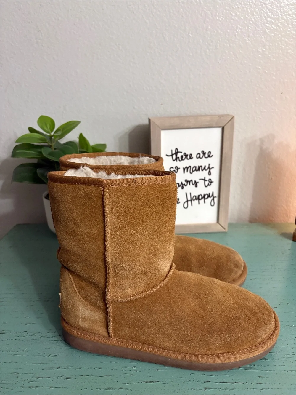 Koolaburra Kids Suede Shearling Lined Tan Boots
